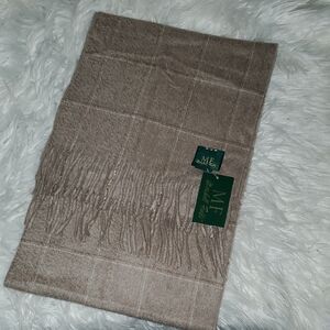 Marshall Field's Elegant Tan Plaid Scarf with Fringe 100% Cashmere Unisex Gift